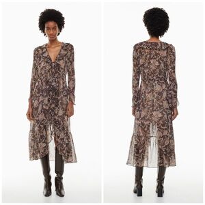 Wilfred Mina Dress Small Semi-sheer chiffon maxi dress ruffle aritzia